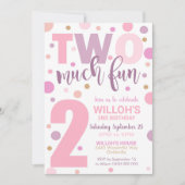 2つの多くのおもしろい誕生日招待状2nd誕生日ガール 招待状 (正面)