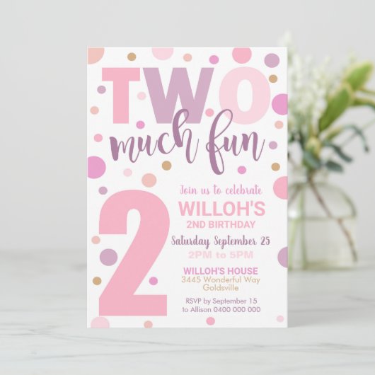 2つの多くのおもしろい誕生日招待状2nd誕生日ガール 招待状 (スタンド正面)
