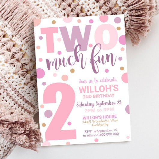 2つの多くのおもしろい誕生日招待状2nd誕生日ガール 招待状