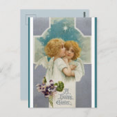 2つの天使とクロス・イースターの挨拶 ポストカード (正面/裏面)