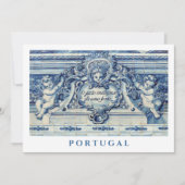 2つの天使を持つ青いポルトガルの宗教的なタイル カード (正面)