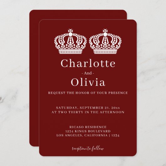 2つの女王がペアクラウンをテーマにしたゲイ結婚 (正面/裏面)