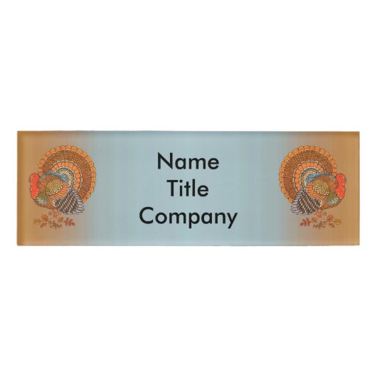 2つの威厳のあるターキー離れブルーオレンジ 名札 (正面)