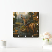 2つの威厳のあるFawns Forest Streamでバック スクエア壁時計 (ホーム)