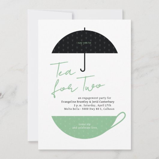 2つの婚約ティーモダンパーティの招待状用の茶 招待状 (正面)