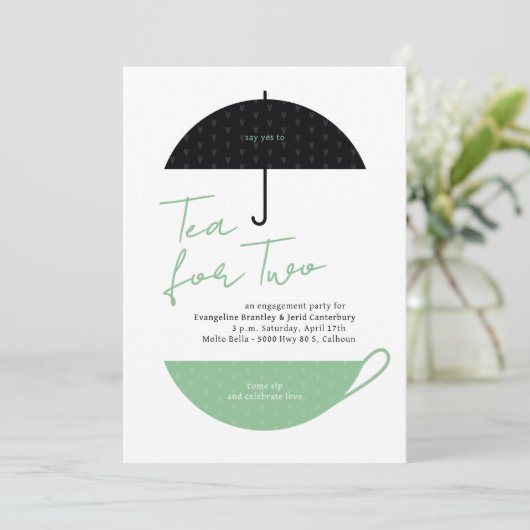 2つの婚約ティーモダンパーティの招待状用の茶 招待状 (スタンド正面)