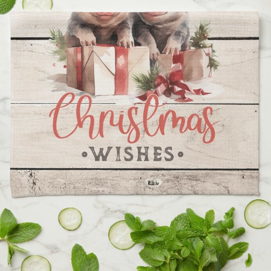 2つの子豚を持つ国のクリスマスの願い キッチンタオル (折り畳み)