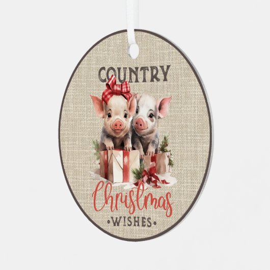 2つの子豚を持つ国のクリスマスの願い メタルオーナメント (正面左)