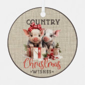 2つの子豚を持つ国のクリスマスの願い メタルオーナメント (正面)
