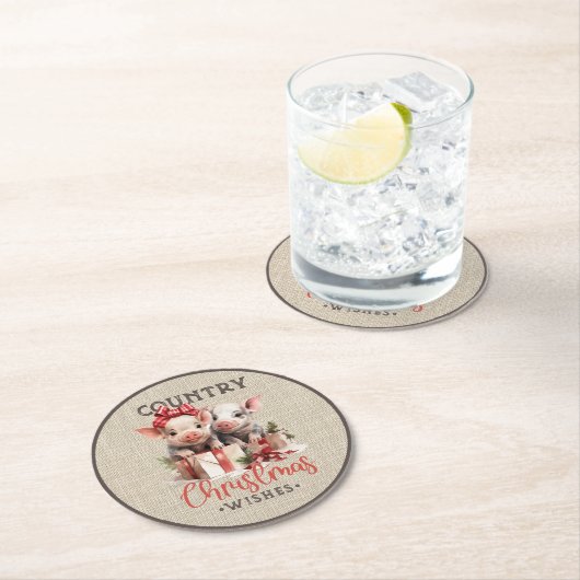 2つの子豚を持つ国のクリスマスの願い ラウンドペーパーコースター (インサイチュ)