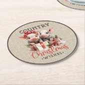 2つの子豚を持つ国のクリスマスの願い ラウンドペーパーコースター (アングル)