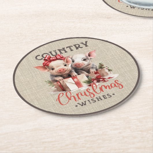 2つの子豚を持つ国のクリスマスの願い ラウンドペーパーコースター (アングル)