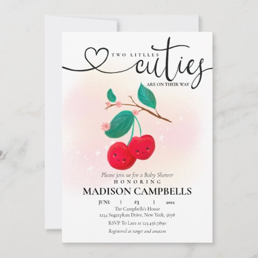 2つの小さなかわいこちゃんが途中のさくらんぼ招待状 招待状 (正面)