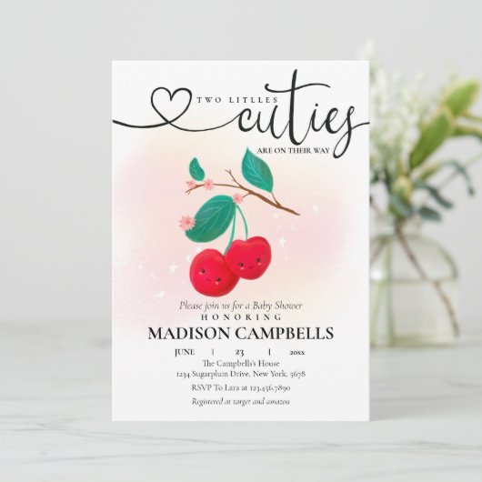 2つの小さなかわいこちゃんが途中のさくらんぼ招待状 招待状 (スタンド正面)
