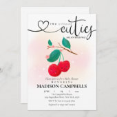 2つの小さなかわいこちゃんが途中のさくらんぼ招待状 招待状 (正面/裏面)