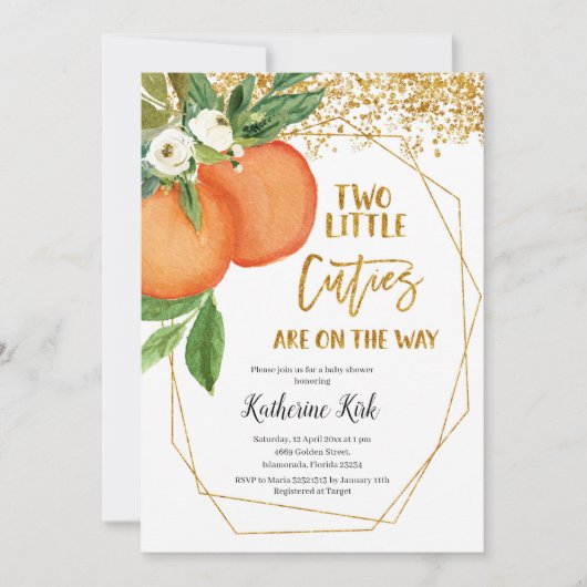 2つの小さなかわいこちゃんが途中の赤ちゃんシャワーの招待 招待状 (正面)