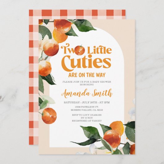 2つの小さなかわいこちゃんが途中トロピカルオレンジ 招待状 (正面/裏面)