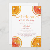 2つの小さなかわいこちゃんオレンジのスライス双子ベビーシャワー 招待状 (正面/裏面)