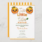 2つの小さなかわいこちゃんオレンジツインズベビーシャワー 招待状 (正面/裏面)