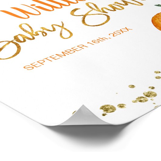 2つの小さなかわいこちゃんオレンジ色の赤ちゃんシャワー歓迎サイン ポスター (角)