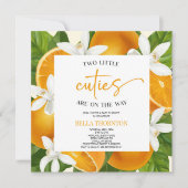2つの小さなかわいこちゃんツインオレンジベビーシャワー 招待状 (正面)