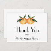 2つの小さなかわいこちゃんツインベイビーシャワーありがとう サンキューカード (正面/裏面)