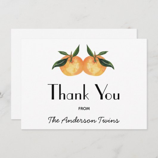 2つの小さなかわいこちゃんツインベイビーシャワーありがとう サンキューカード (正面/裏面)