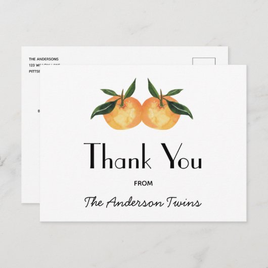 2つの小さなかわいこちゃんツインベイビーシャワーありがとう ポストカード (正面/裏面)