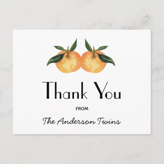 2つの小さなかわいこちゃんツインベイビーシャワーありがとう ポストカード (正面)