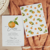 2つの小さなかわいこちゃんツインベビーシャワーオレンジ 招待状
