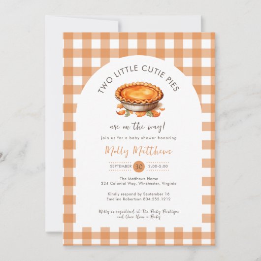 2つの小さなかわいこちゃんパイ秋パンプキンベイビーシャワー 招待状 (正面)