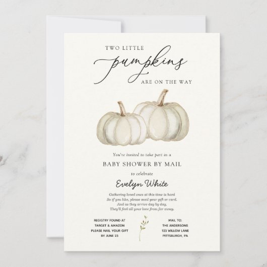 2つの小さなカボチャのツインベイビーシャワーby Mail Invite 招待状 (正面)