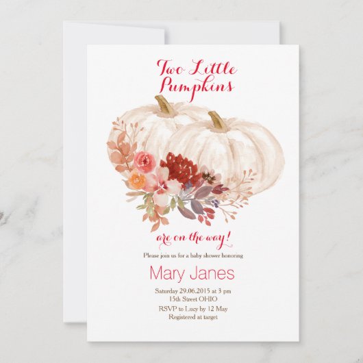2つの小さなカボチャのツインホワイト 招待状 (正面)