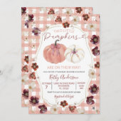 2つの小さなカボチャのピンクのフローラツインベビーシャワー 招待状 (正面/裏面)