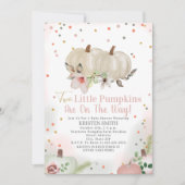 2つの小さなカボチャのピンクのフローラ女の子ベビーシャワー 招待状 (正面)