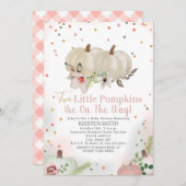 2つの小さなカボチャのピンクのフローラ女の子ベビーシャワー 招待状 (正面/裏面)