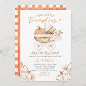 2つの小さなカボチャのベビーカーフローラの赤ちゃんシャワー 招待状 (正面/裏面)