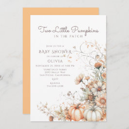 2つの小さなカボチャの赤ちゃんシャワー 招待状