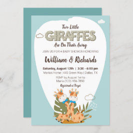 2つの小さなキリン水の色キリン赤ちゃんシャワー 招待状