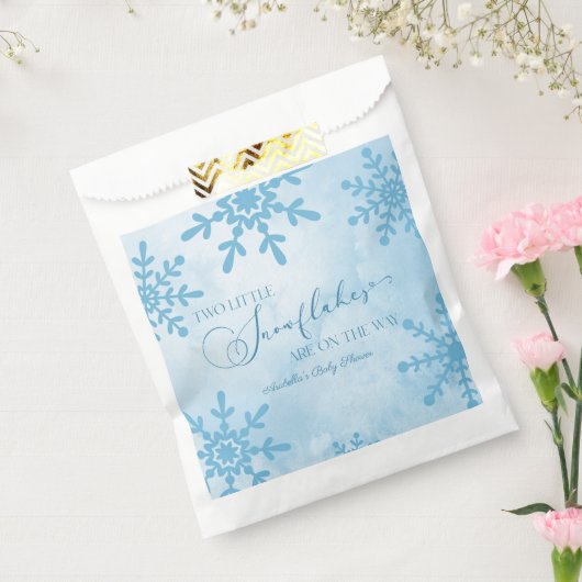 2つの小さなスノーフレーク冬の双子ベビーシャワー フェイバーバッグ (封をした状態)