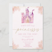 2つの小さなプリンセスキャッスルツツインベビーシャワー 招待状 (正面)