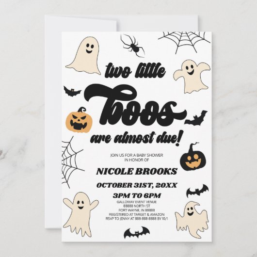 2つの小さなボオが近い!双子の赤ちゃんシャワー 招待状 (正面)