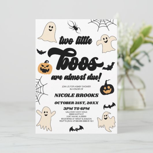 2つの小さなボオが近い!双子の赤ちゃんシャワー 招待状 (スタンド正面)