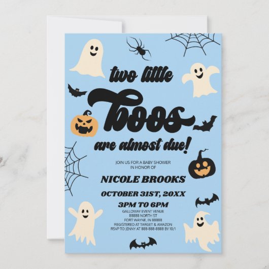 2つの小さなボオが近い！双子の赤ちゃんシャワー 招待状 (正面)