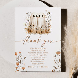 2つの小さなボース幽霊ワイルドフラワーツインベビーシャワー サンキューカード