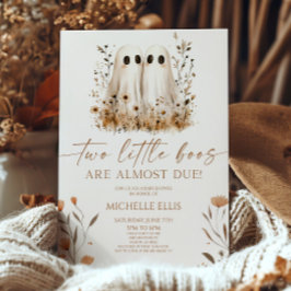 2つの小さなボース幽霊ワイルドフラワーツインベビーシャワー 招待状