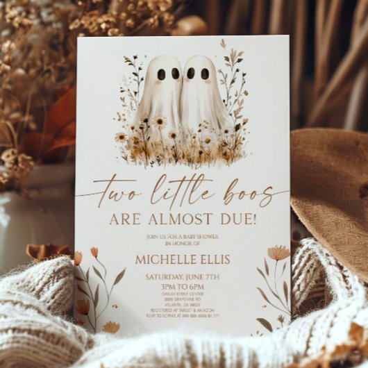2つの小さなボース幽霊ワイルドフラワーツインベビーシャワー 招待状