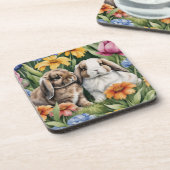 2つの小さなロップバニーウサギがセット6 コースター (左側)