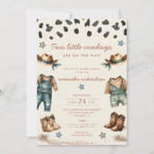 2つの小さな双子のカウボーイの途中の男の子のシャワー 招待状 (正面)