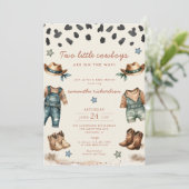 2つの小さな双子のカウボーイの途中の男の子のシャワー 招待状 (スタンド正面)